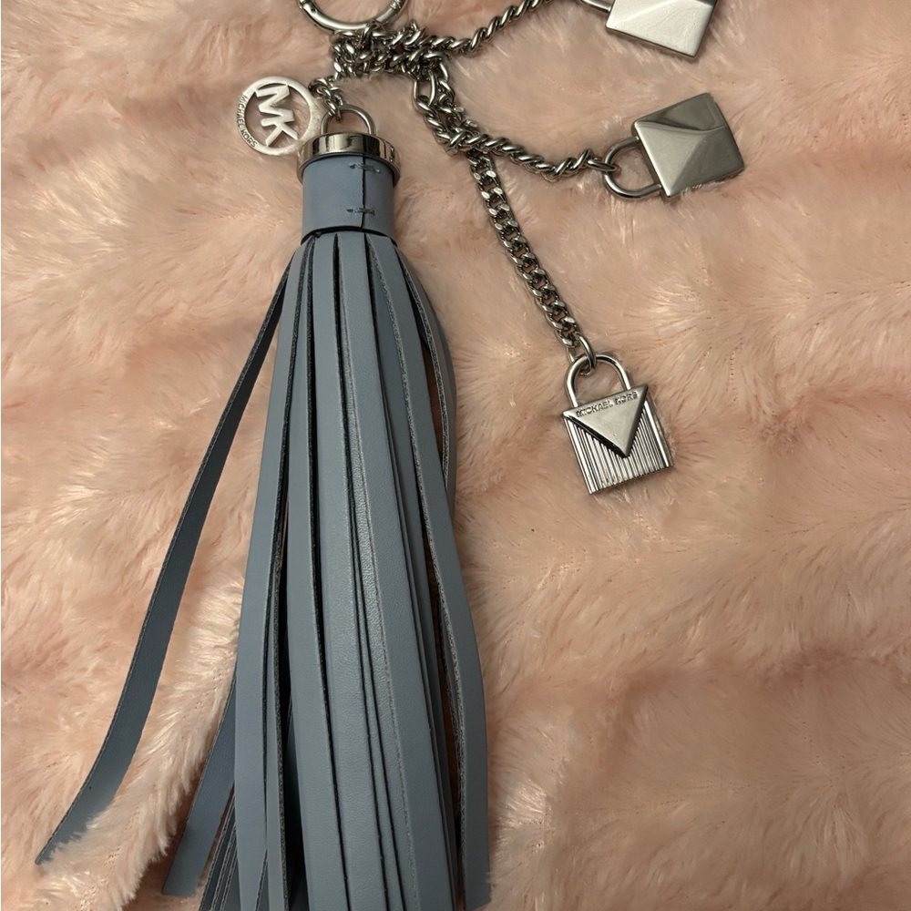 Michael Kors Key Leather Tassel Purse Charms Mercer Locks Pale Blue